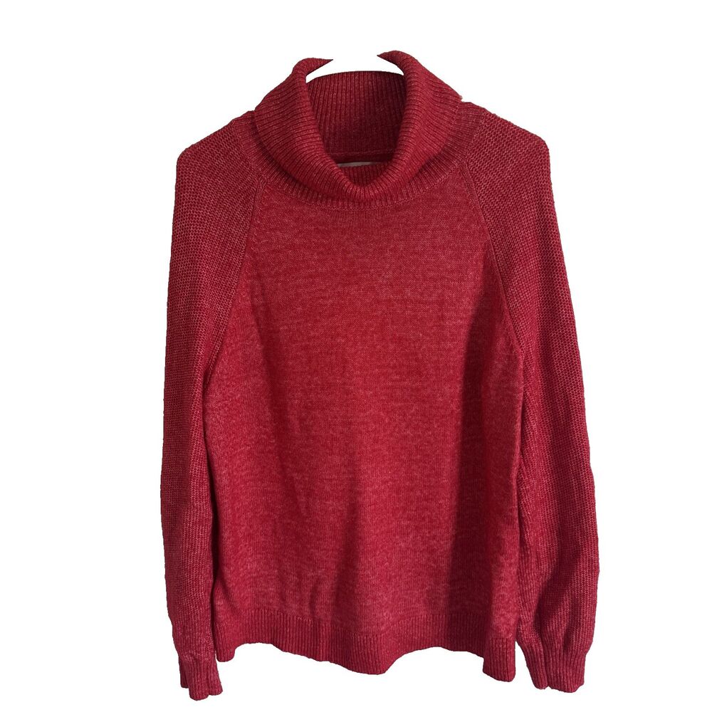 Loft Red Turtleneck Sweater Raglan Long Sleeve Women's Size XL Cabincore
